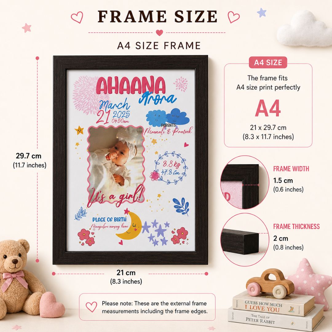 Baby birth personalized photo frame (Little star - Pink) - Bop Canvases