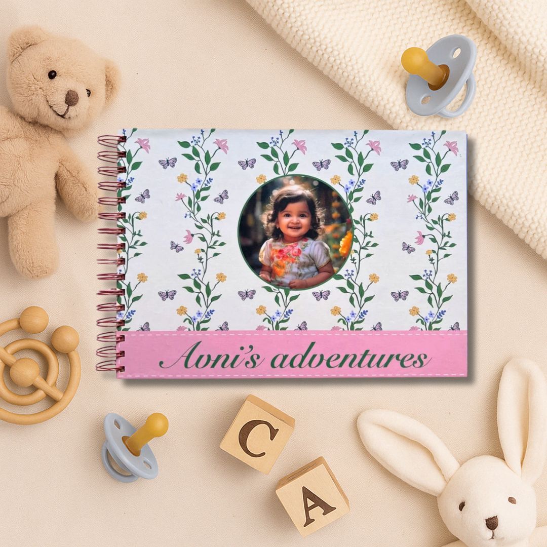 Baby memory book | Personalized with name and picture of your child | Floral Pink | 0 to 4 years | A4 Size - Bop Canvases