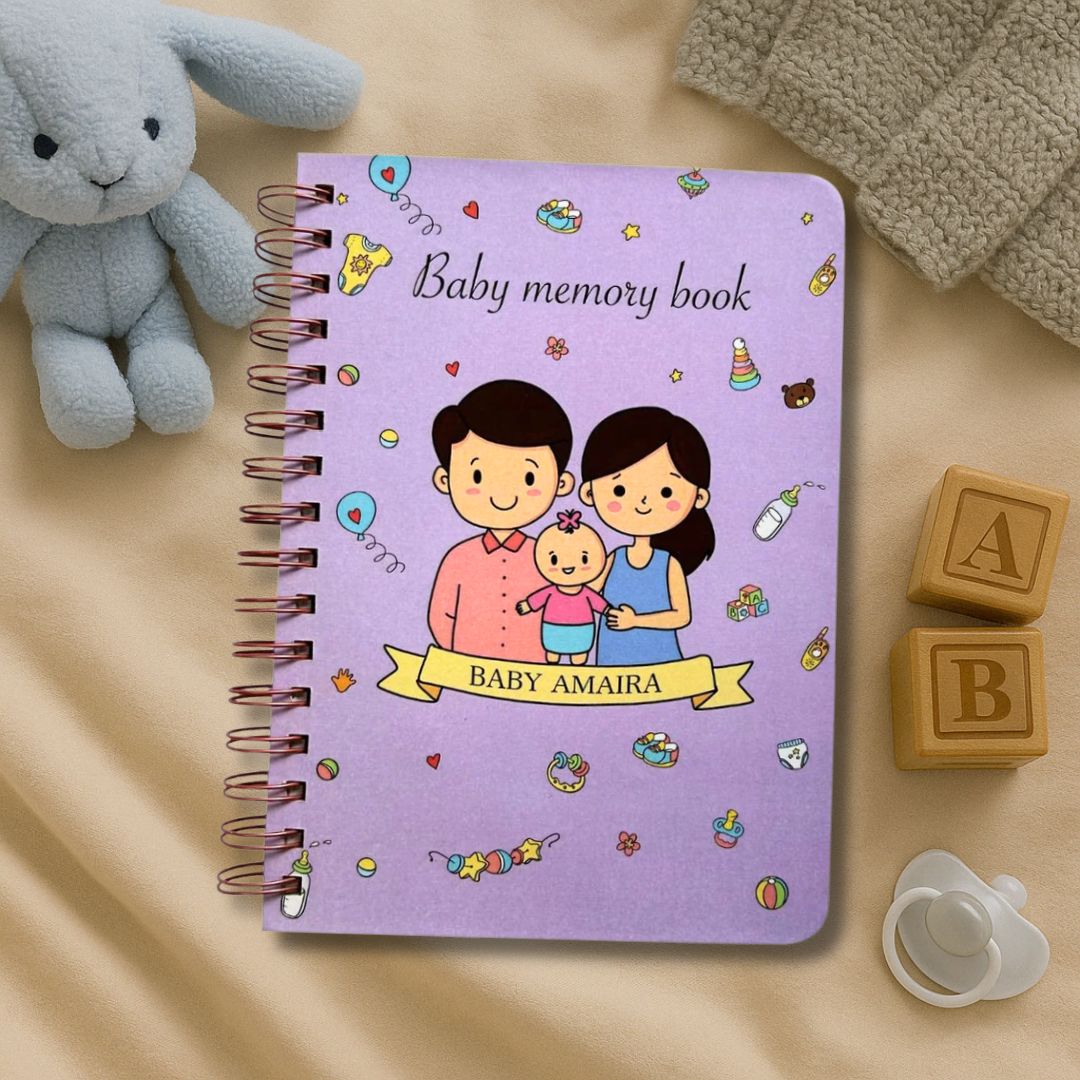 Baby memory book | Personalized with the name of your child | 0 to 4 years | A5 Size | Lilac - Bop Canvases