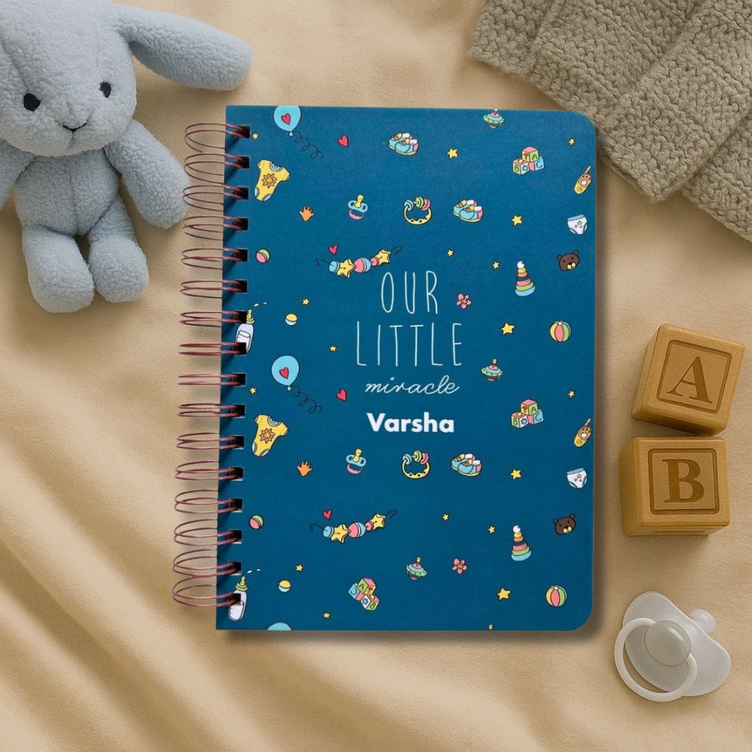 Baby memory book | Personalized with the name of your child | 0 to 4 years | A5 Size | Lullaby Teal - Bop Canvases