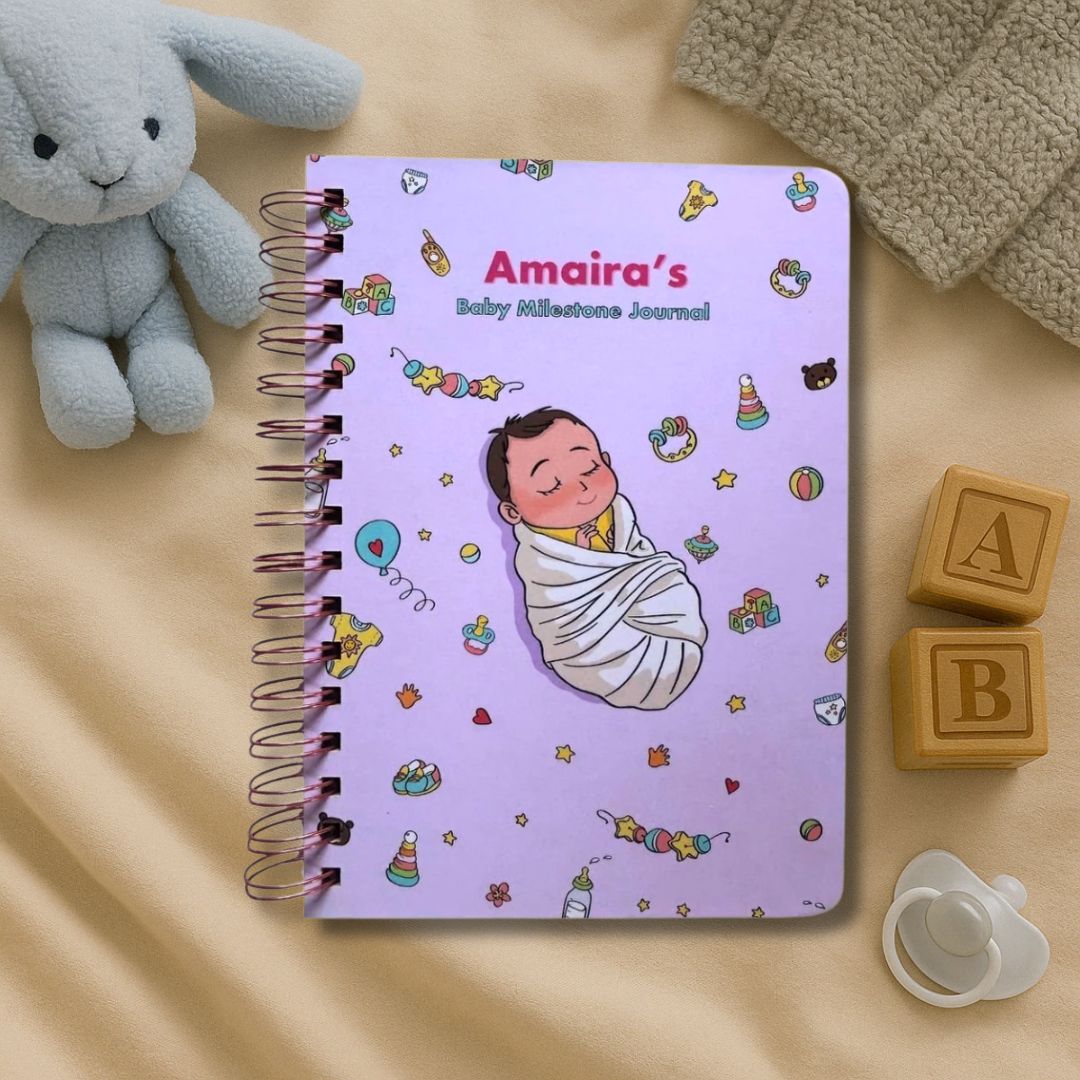 Baby memory book | Personalized with the name of your child | 0 to 4 years | A5 Size | Sleepy baby pink - Bop Canvases