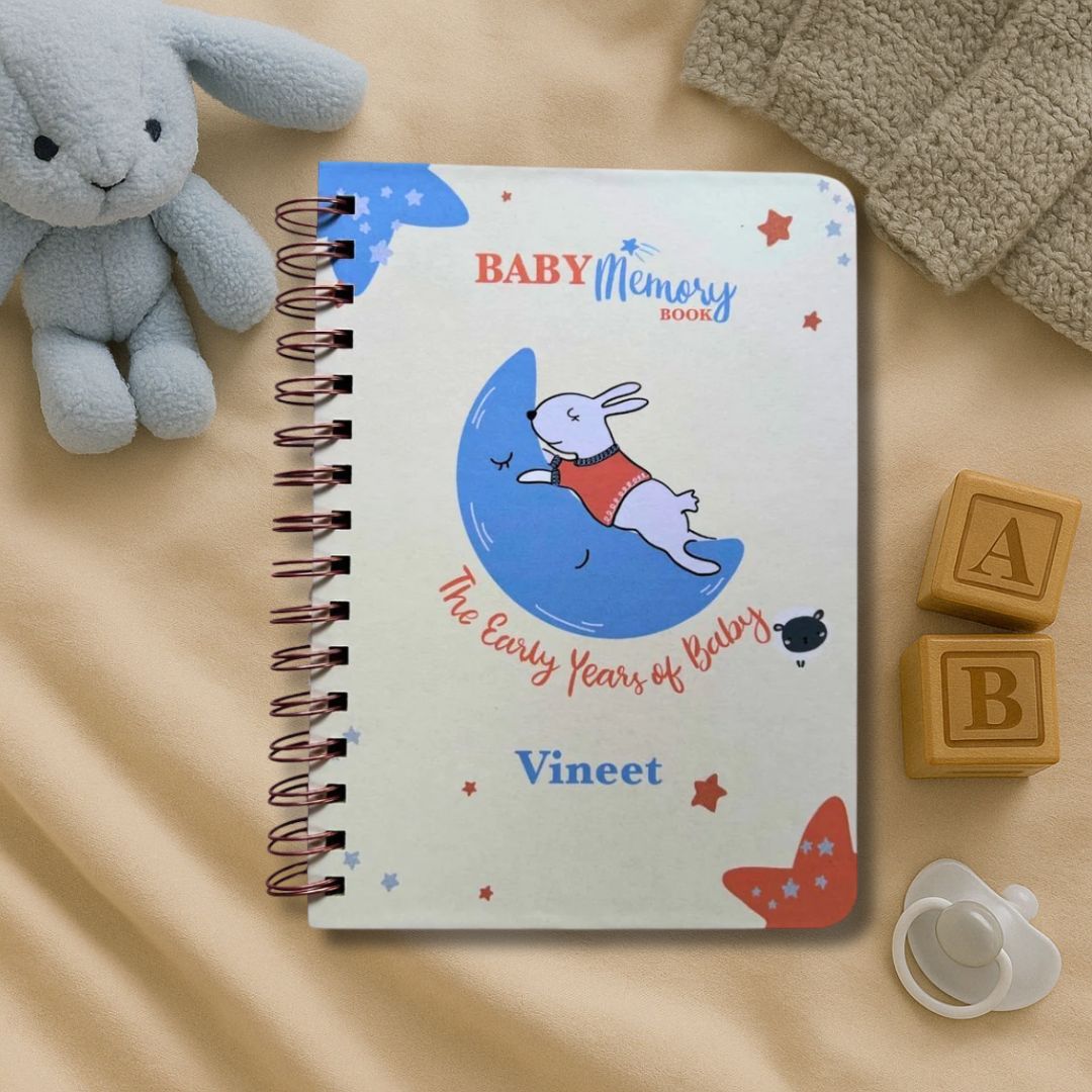 Baby memory book | Personalized with the name of your child | 0 to 4 years | A5 Size | Snow White bunny - Bop Canvases