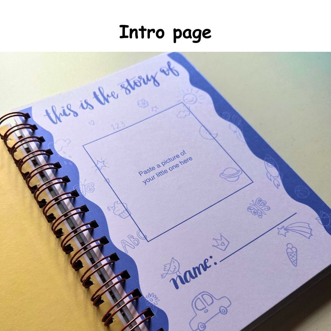 Baby memory book | Personalized with the name of your child | 0 to 4 years | A5 Size | Space Blue - Bop Canvases