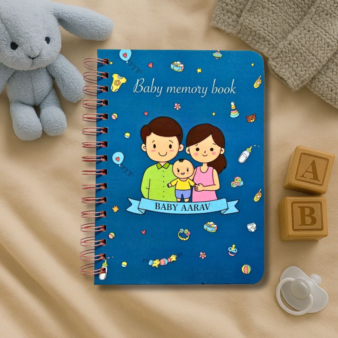 Baby memory book | Personalized with the name of your child | 0 to 4 years | A5 Size | Space Blue - Bop Canvases