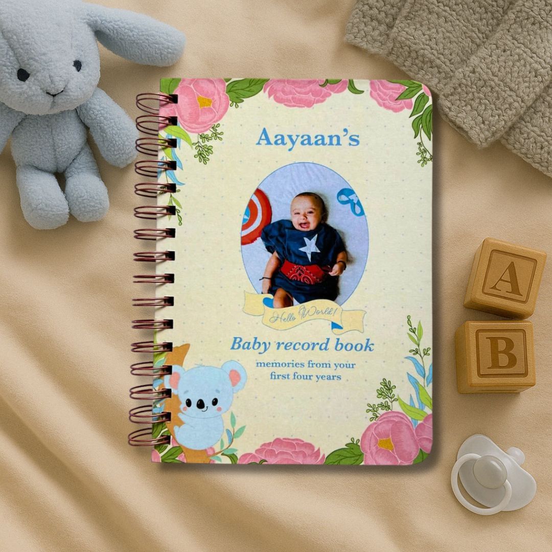 Baby memory book | Personalized with the picture & name of your child | 0 to 4 years | A5 Size | Beige - Bop Canvases