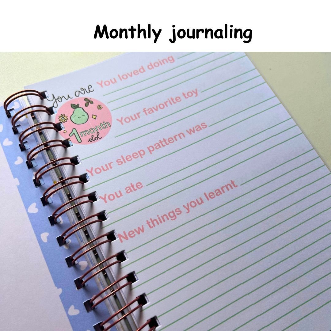 Baby Milestone Journal - Sleepy baby pink | 0 to 4 years | A5 Size - Bop Canvases