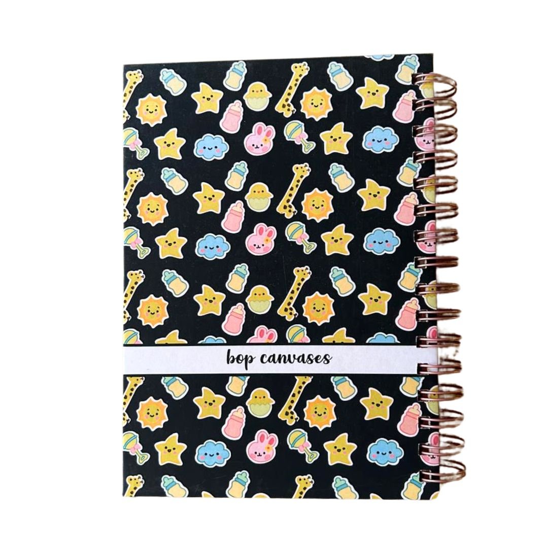 Pregnancy Journal - Picture & Name personalized | Parents to be | 9 Months Journal | Baby Bliss | Black - Bop Canvases