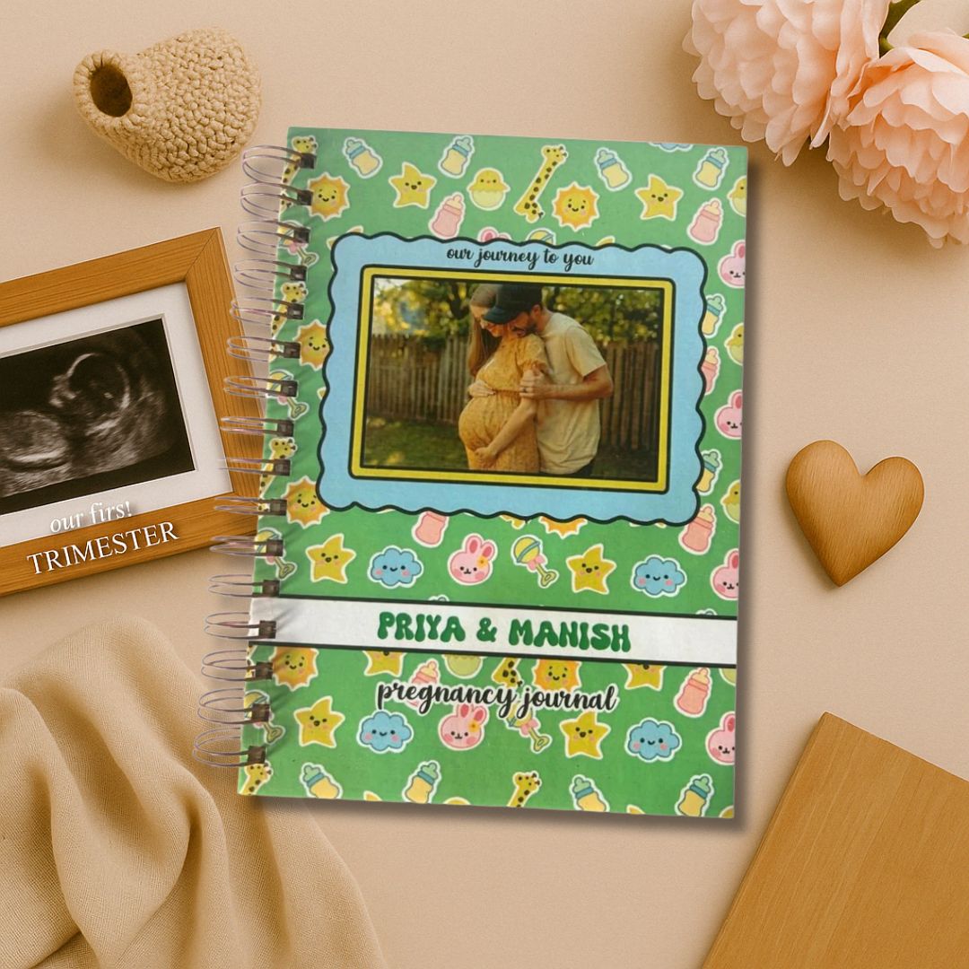 Pregnancy Journal - Picture & Name personalized | Parents to be | 9 Months Journal | Baby Bliss | Green - Bop Canvases