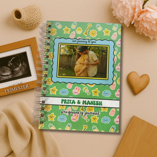 Pregnancy Journal - Picture & Name personalized | Parents to be | 9 Months Journal | Baby Bliss | Green - Bop Canvases