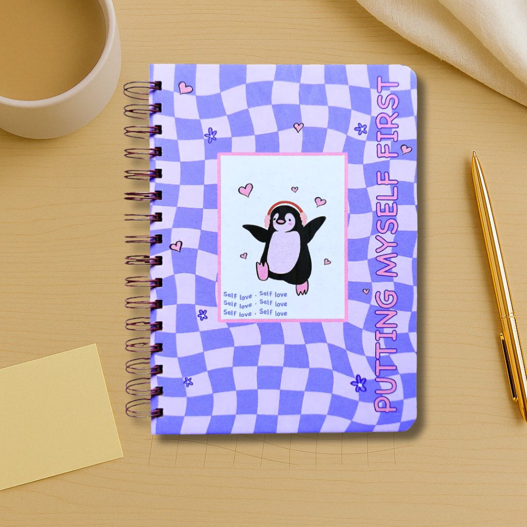 Self - Care Journal | 5 - Min Daily Practice | 3 Months | For Beginners (Penguin Love) - Bop Canvases