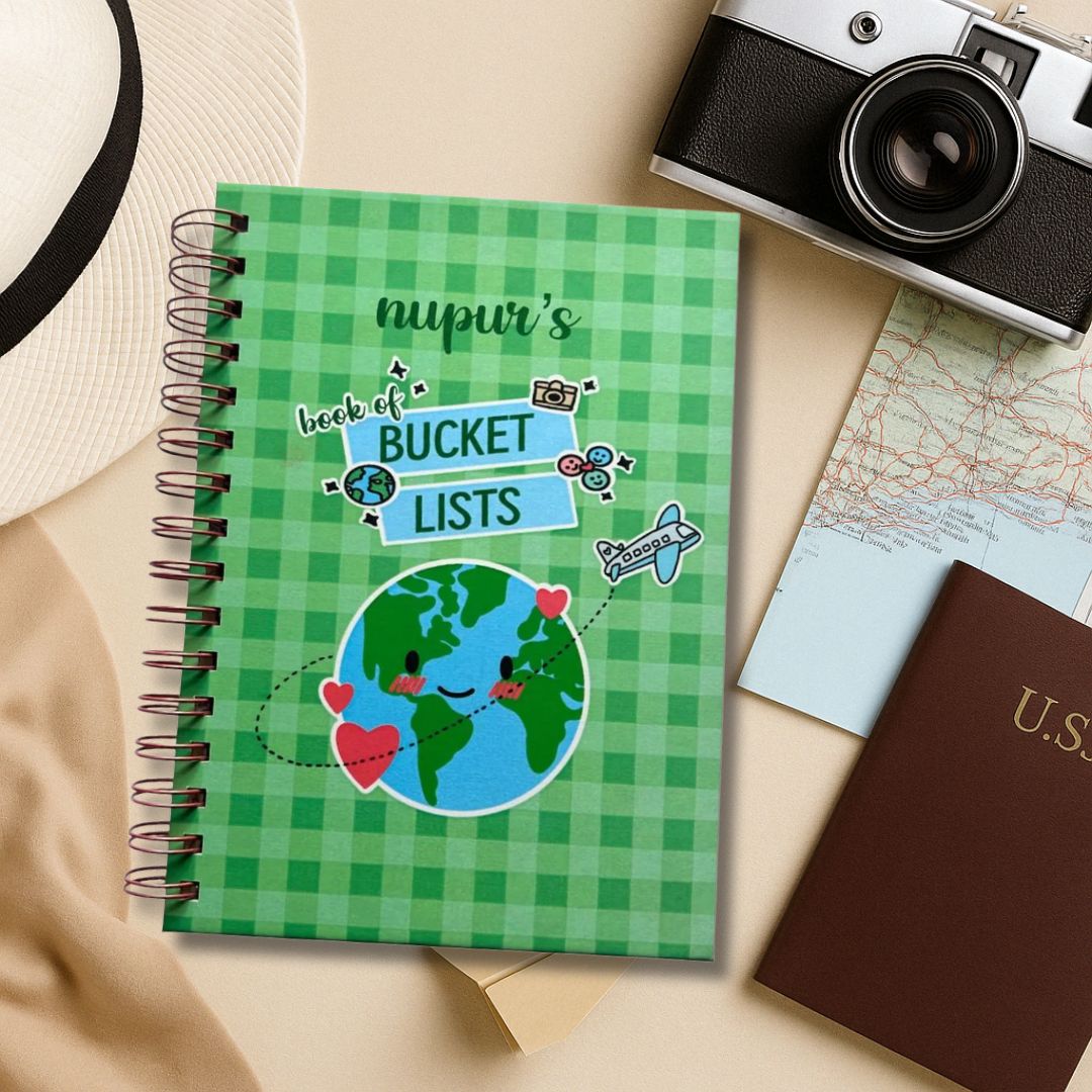Travel Journal - Personalized with name | Bucket List | Designed for 6 Trips - Bop Canvases