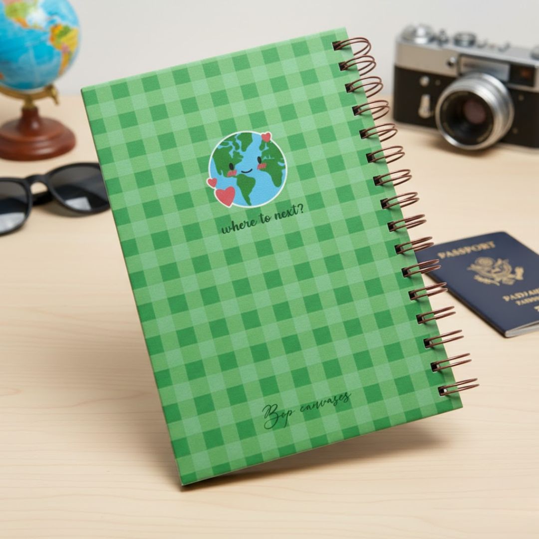 Travel Journal - Personalized with name | Bucket List | Designed for 6 Trips - Bop Canvases