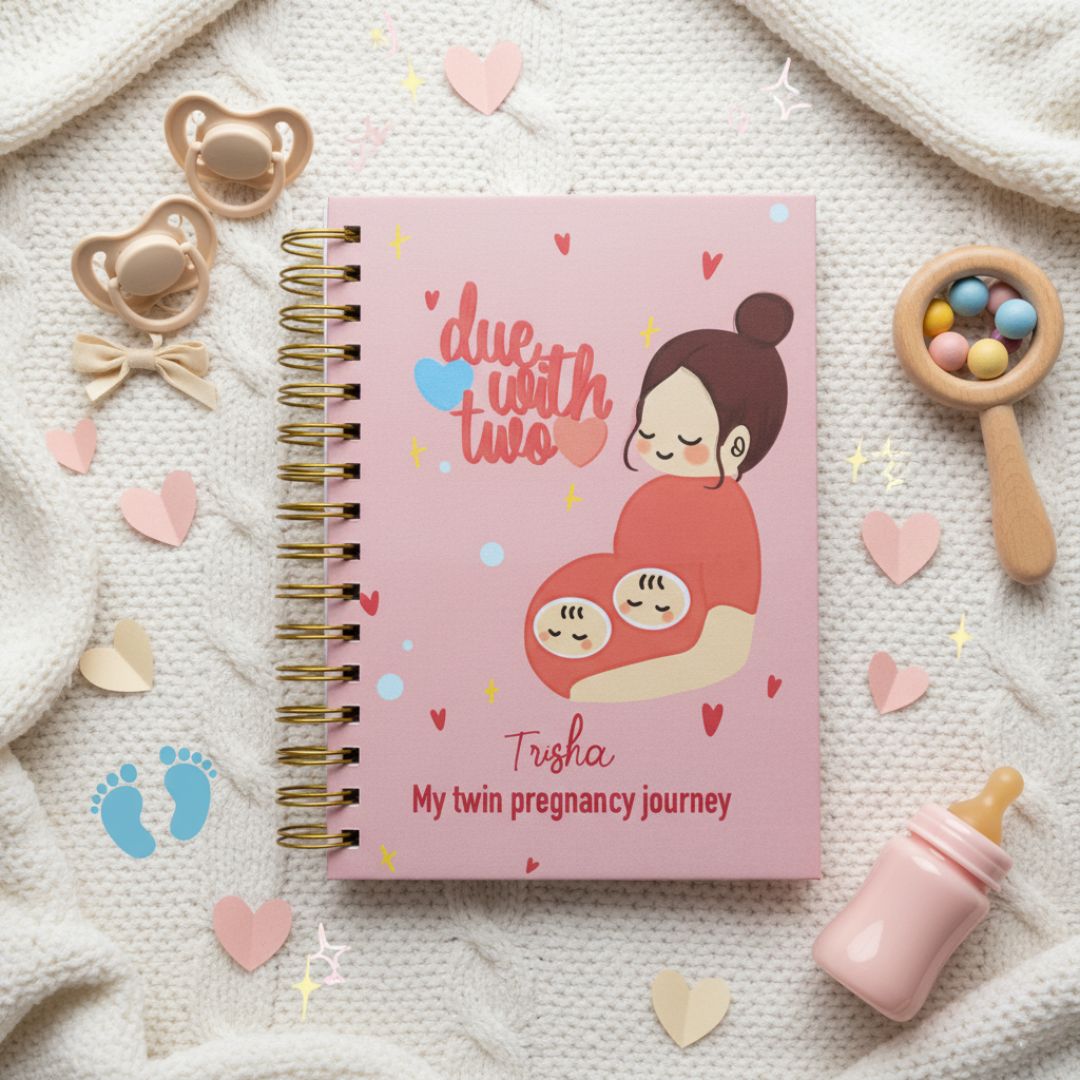 Twin Pregnancy Journal - 9 Months Journal | Personalized with name | Due with two - Bop Canvases