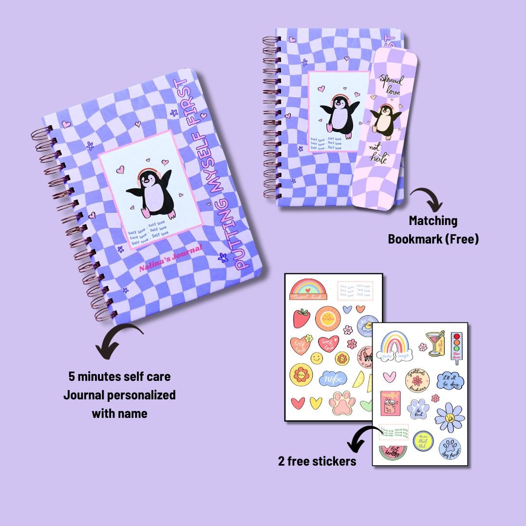 5 - Minutes Self-Care Journal - Penguin Love - Bop Canvases