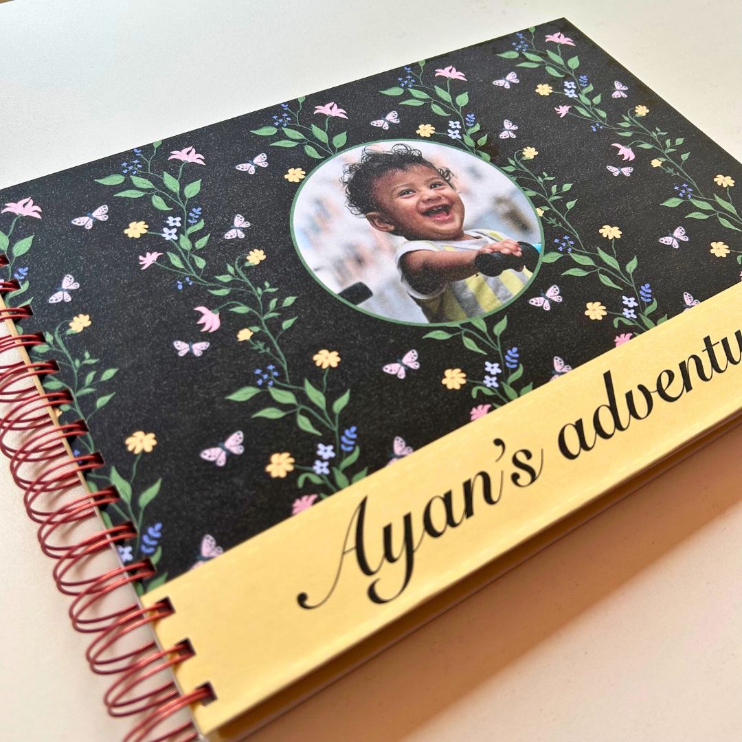 Baby Milestone Journal - Floral Black | 0 to 4 years | A4 Size - Bop Canvases