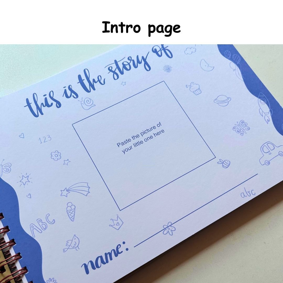 Baby Milestone Journal - The Early Years - Blue | 0 to 4 years | A4 Size - Bop Canvases