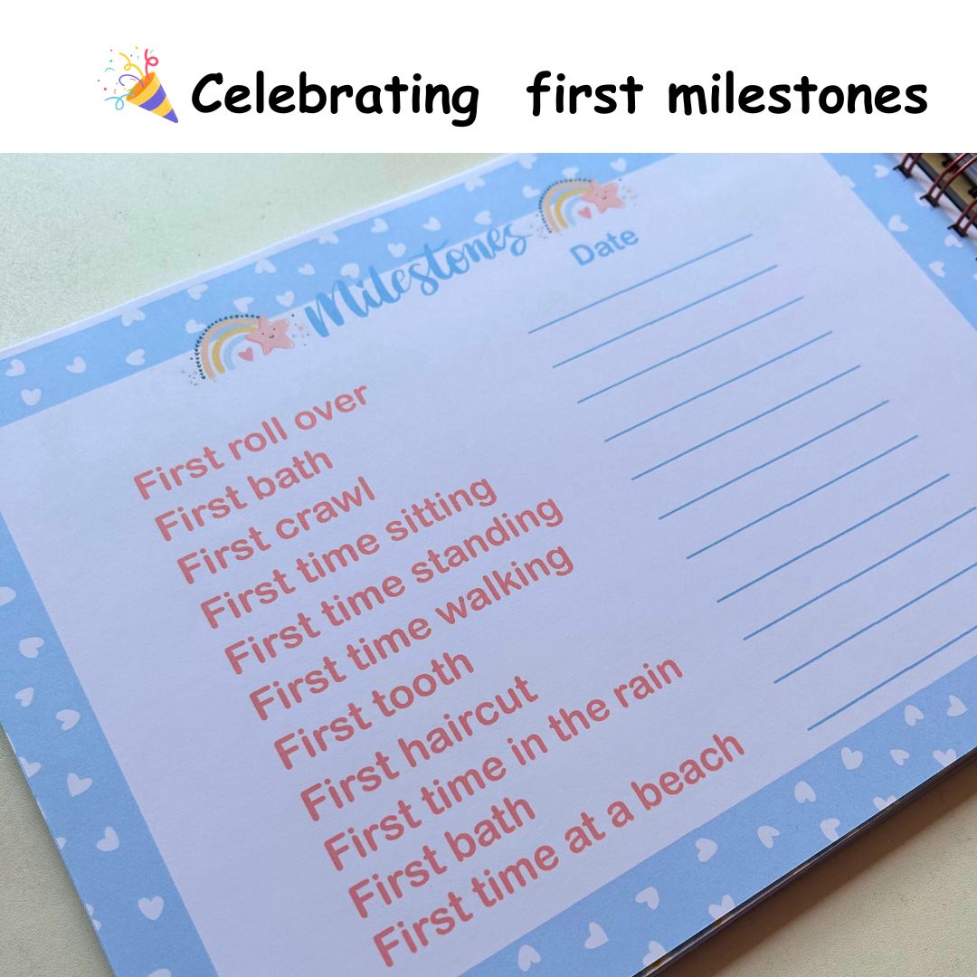 Baby Milestone Journal - The Early Years - Blue | 0 to 4 years | A4 Size - Bop Canvases