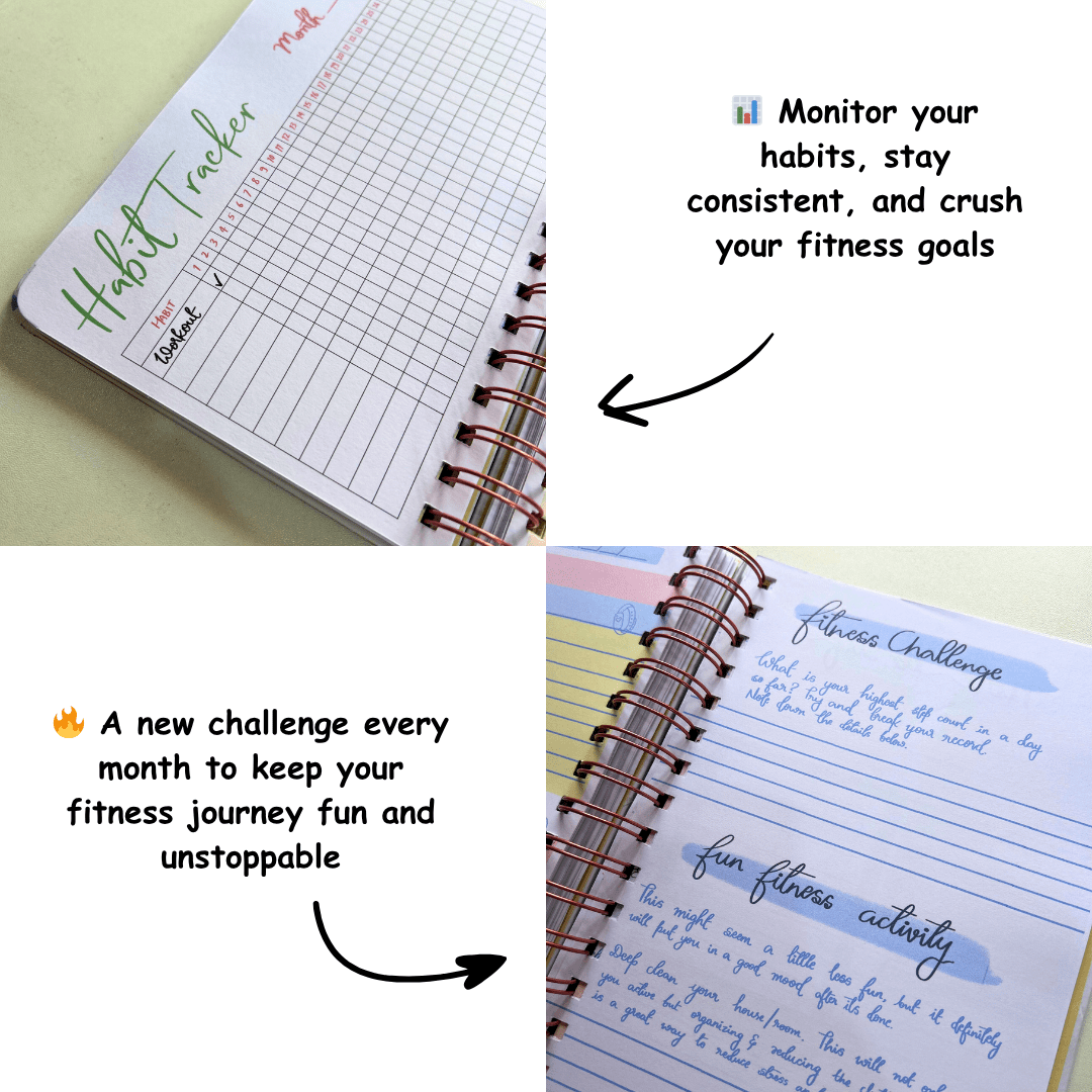 3 Months Fitness Journal - Personalized with name (Fit Dairy - Beige) - Bop Canvases