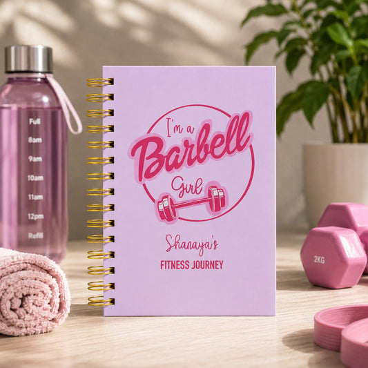 6 Months Fitness Journal - Personalized with name (Barbell Girl) - Bop Canvases