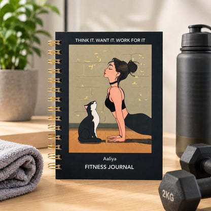 6 Months Fitness Journal - Personalized with name (Fit and Fab | Black) - Bop Canvases