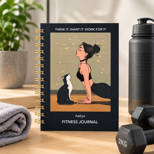 6 Months Fitness Journal - Personalized with name (Fit and Fab | Black) - Bop Canvases