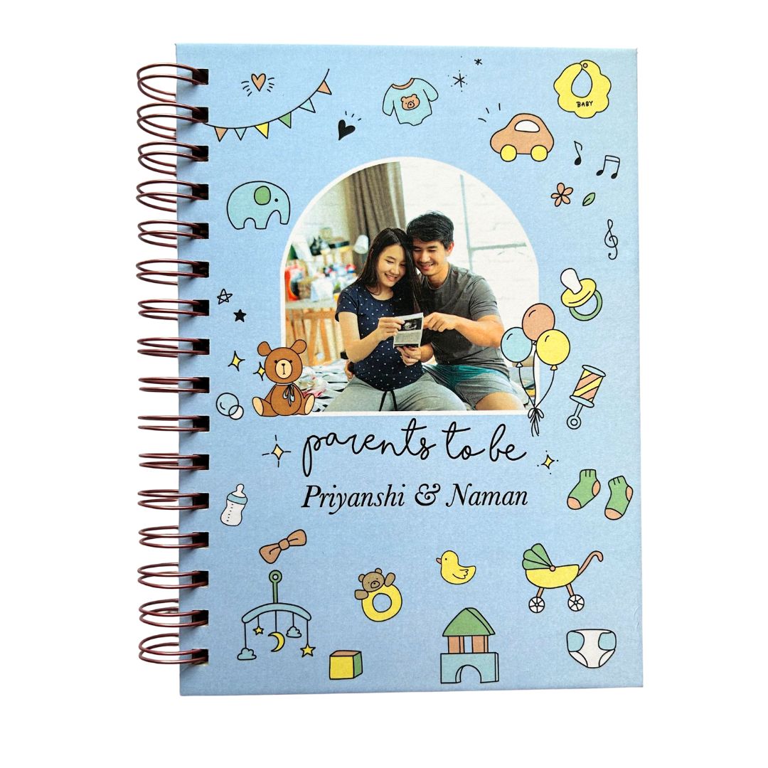 Pregnancy Journal - Picture & Name personalized | Parents to be | 9 Months Journal | Bluebell