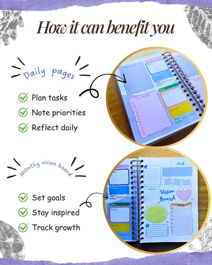 Undated Yearly Planner | Personalized with your name | Black Pink