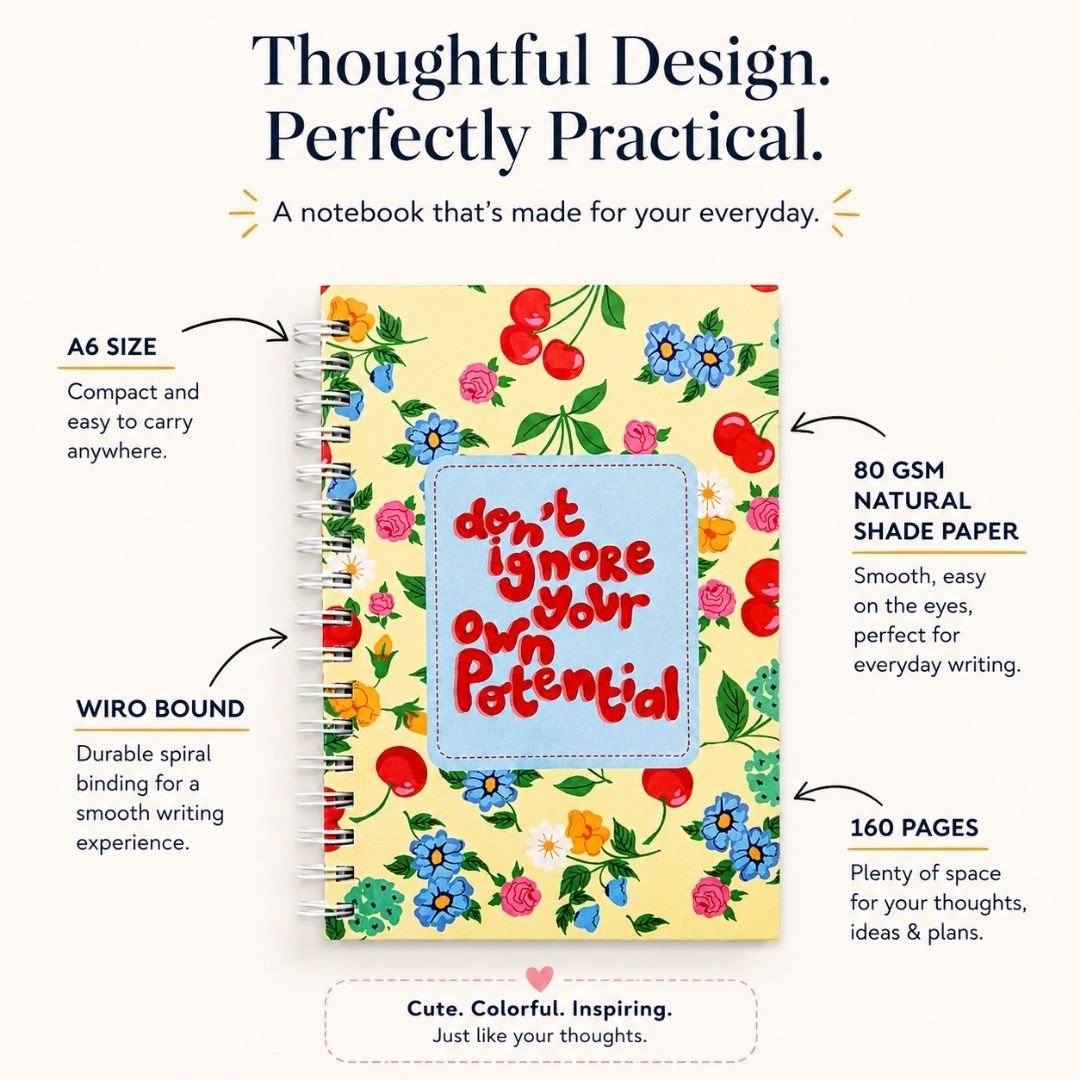A6 Spiral Notebook – [Cherry Garden] | 160 Pages | 80 GSM | Hardcover | Unruled - Bop Canvases