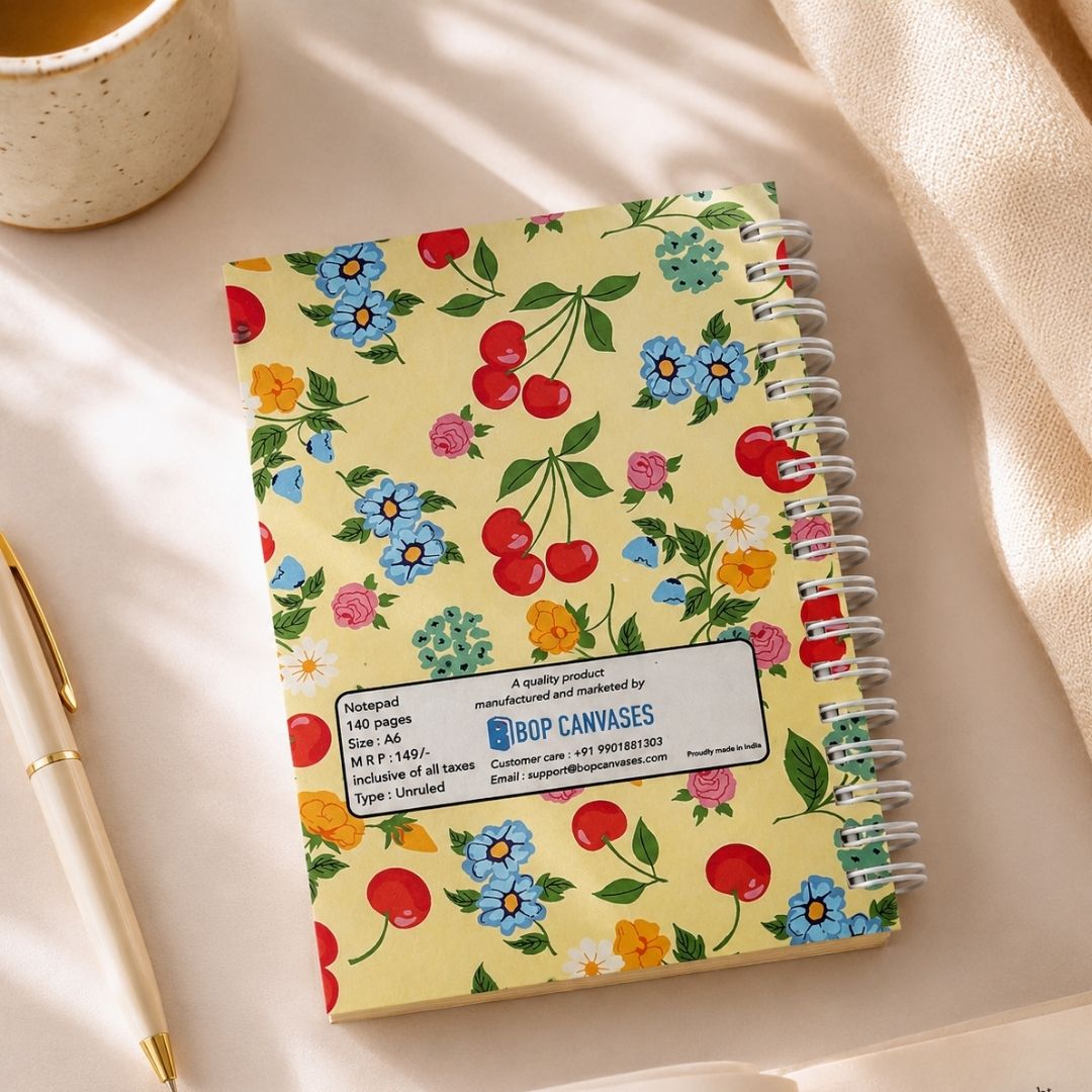 A6 Spiral Notebook – [Cherry Garden] | 160 Pages | 80 GSM | Hardcover | Unruled - Bop Canvases