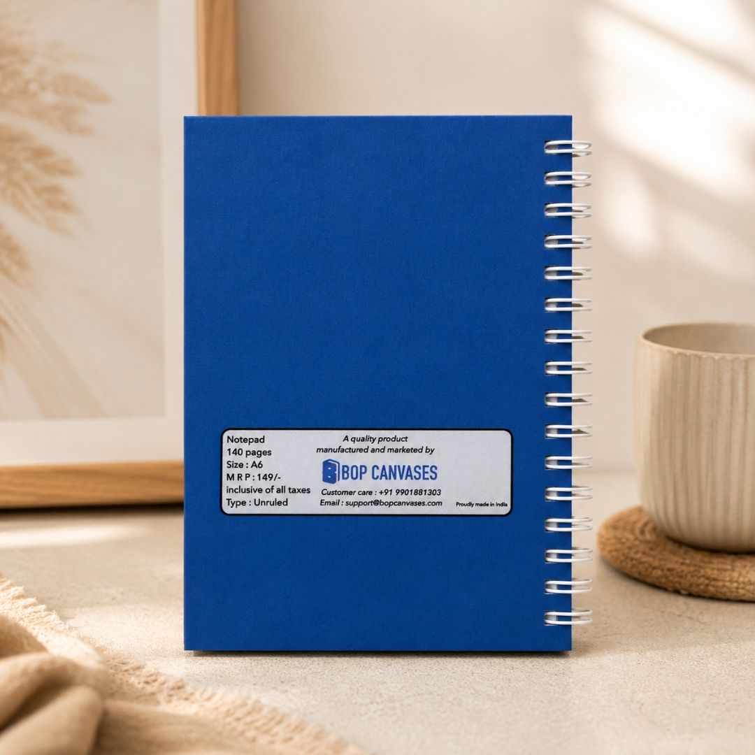A6 Spiral Notebook – [Flowers - Blue] | 160 Pages | 80 GSM | Hardcover | Unruled - Bop Canvases
