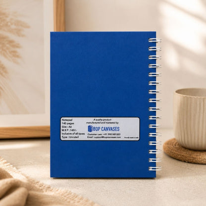 A6 Spiral Notebook – [Flowers - Blue] | 160 Pages | 80 GSM | Hardcover | Unruled - Bop Canvases