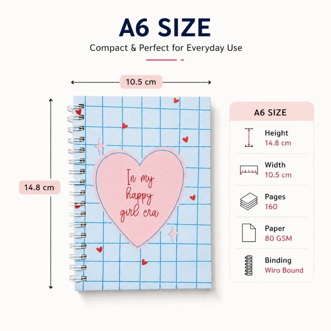 A6 Spiral Notebook – [Happy Girl] | 160 Pages | 80 GSM | Hardcover | Unruled - Bop Canvases