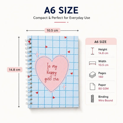 A6 Spiral Notebook – [Happy Girl] | 160 Pages | 80 GSM | Hardcover | Unruled - Bop Canvases