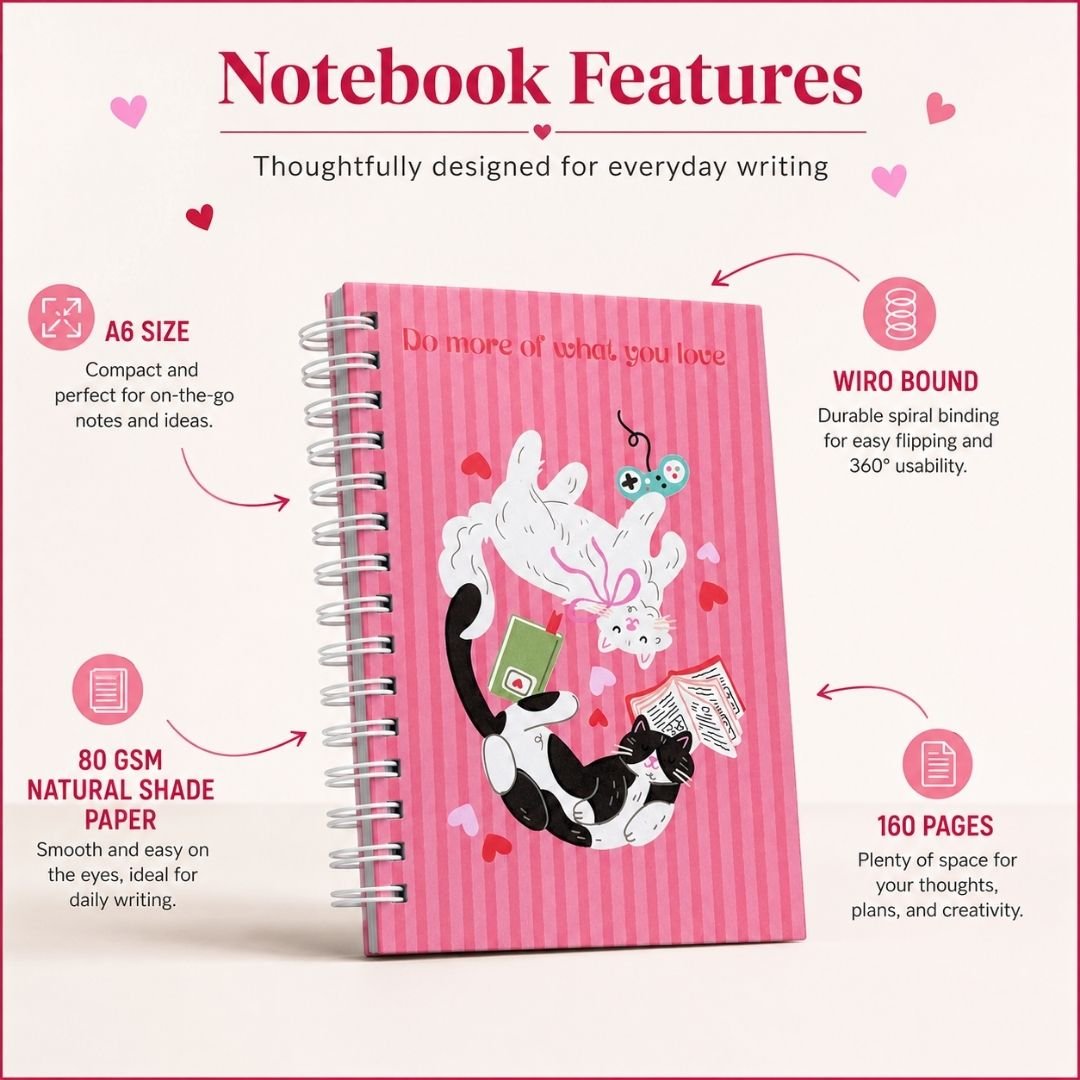 A6 Spiral Notebook – [Sleepy Cat] | 160 Pages | 80 GSM | Hardcover | Unruled - Bop Canvases