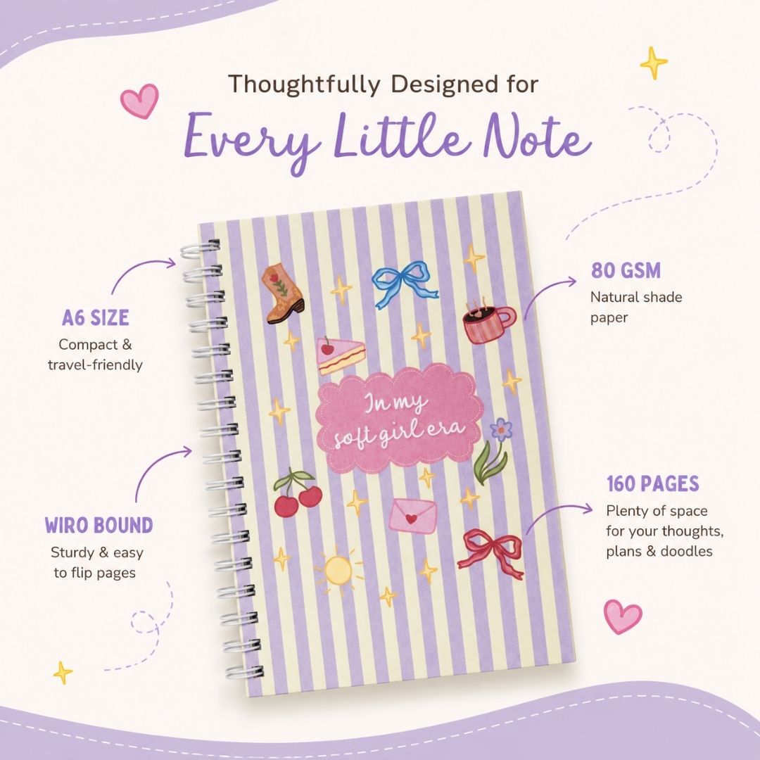 A6 Spiral Notebook – [Soft Girl] | 160 Pages | 80 GSM | Hardcover | Unruled - Bop Canvases