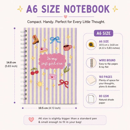 A6 Spiral Notebook – [Soft Girl] | 160 Pages | 80 GSM | Hardcover | Unruled - Bop Canvases
