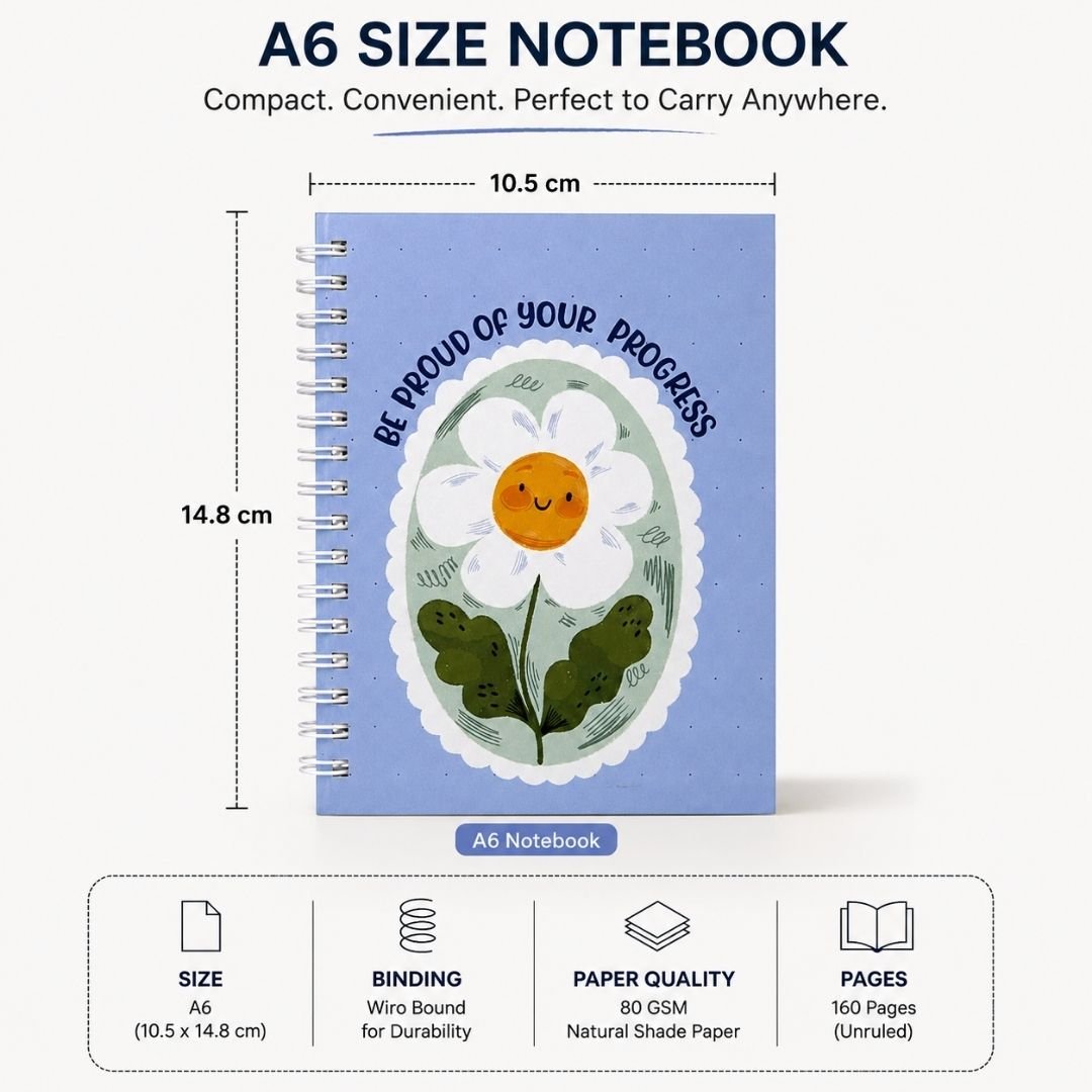 A6 Spiral Notebook – [Sunny] | 160 Pages | 80 GSM | Hardcover | Unruled - Bop Canvases