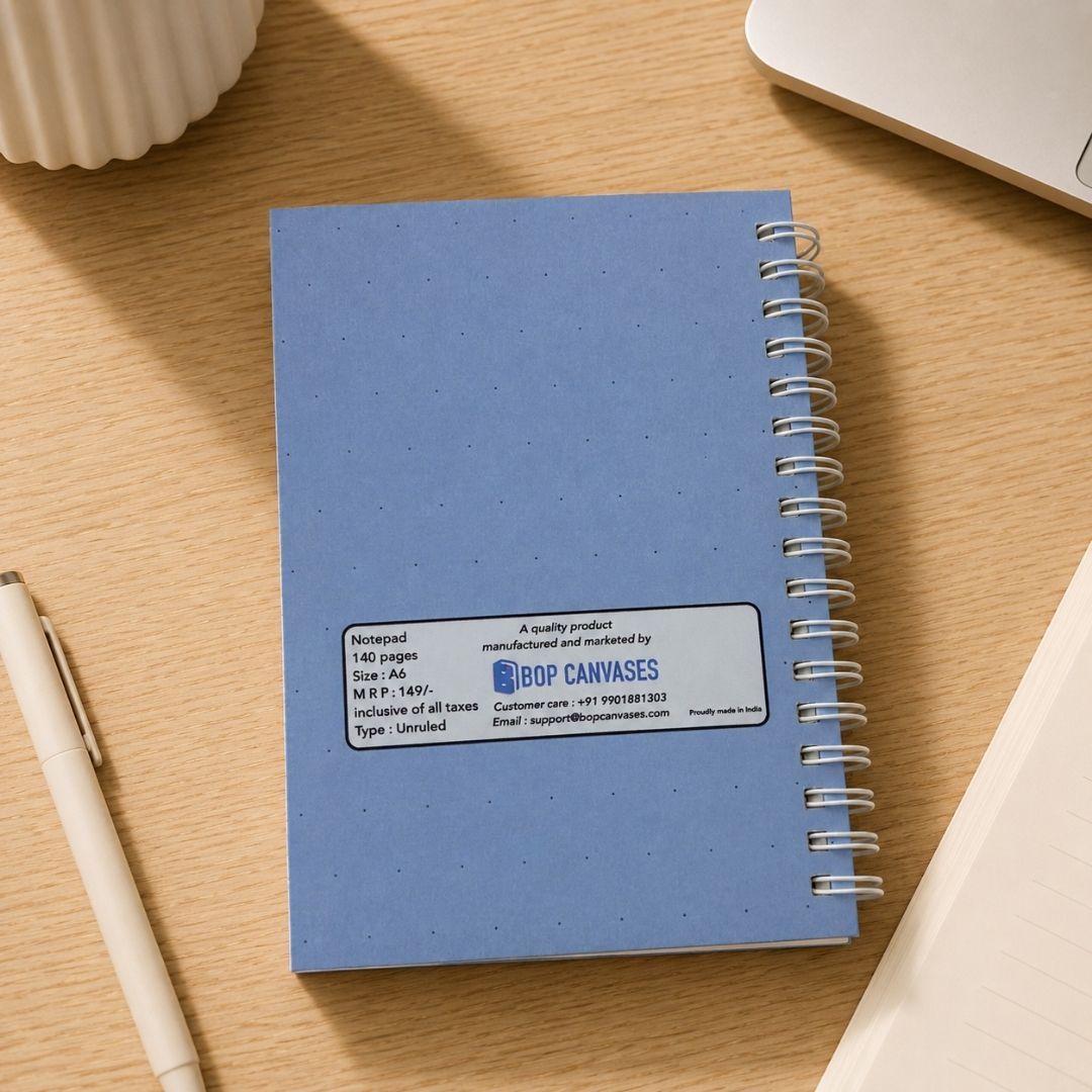 A6 Spiral Notebook – [Sunny] | 160 Pages | 80 GSM | Hardcover | Unruled - Bop Canvases