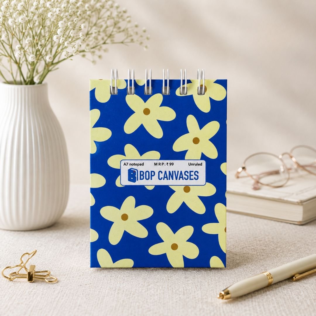 A7 Pocket Notepad – [Blue Floral] | Hardcover | 160 Pages | 80 GSM Paper - Bop Canvases