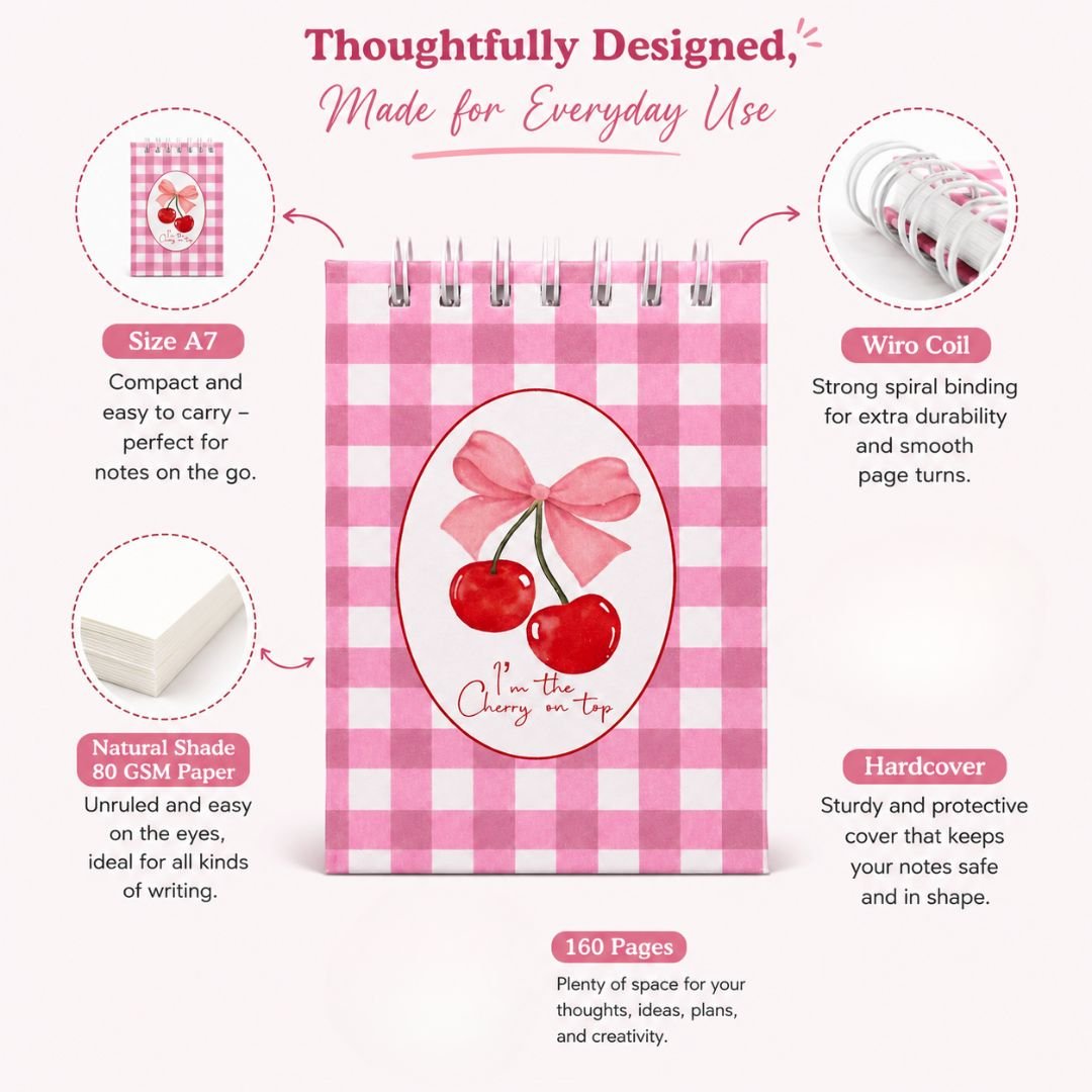 A7 Pocket Notepad – [Cherry] | Hardcover | 160 Pages | 80 GSM Paper - Bop Canvases