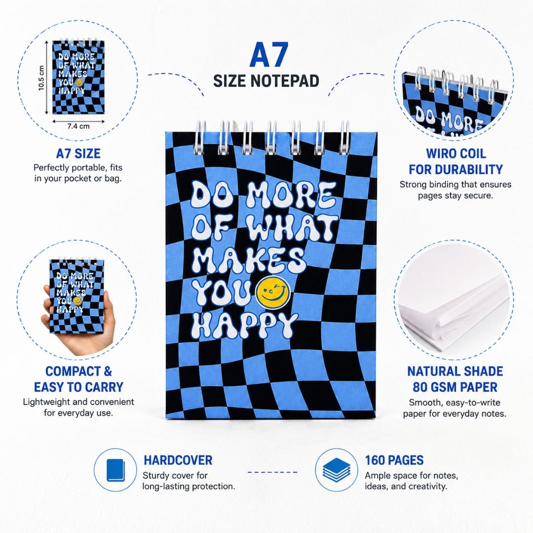 A7 Pocket Notepad – [Happy] | Hardcover | 160 Pages | 80 GSM Paper - Bop Canvases