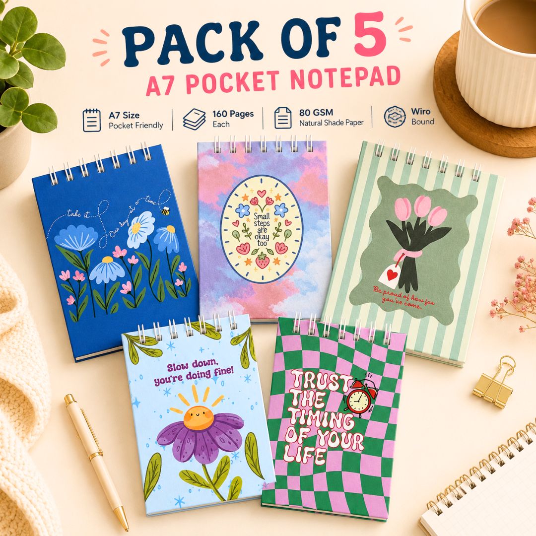 A7 Pocket Notepad Pack of 5 | Hardcover | 160 pages | 80 GSM (Mindful) - Bop Canvases