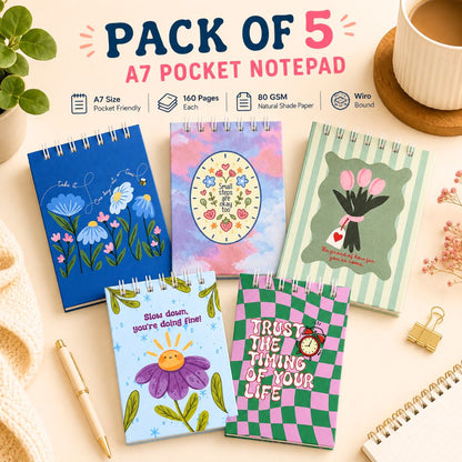 A7 Pocket Notepad Pack of 5 | Hardcover | 160 pages | 80 GSM (Mindful) - Bop Canvases