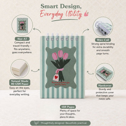 A7 Pocket Notepad – [Tulip Bunch] | Hardcover | 160 Pages | 80 GSM Paper - Bop Canvases