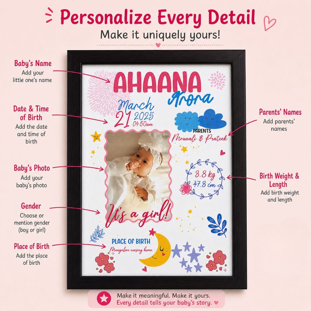 Baby birth personalized photo frame (Little star - Pink) - Bop Canvases