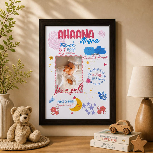 Baby birth personalized photo frame (Little star - Pink) - Bop Canvases