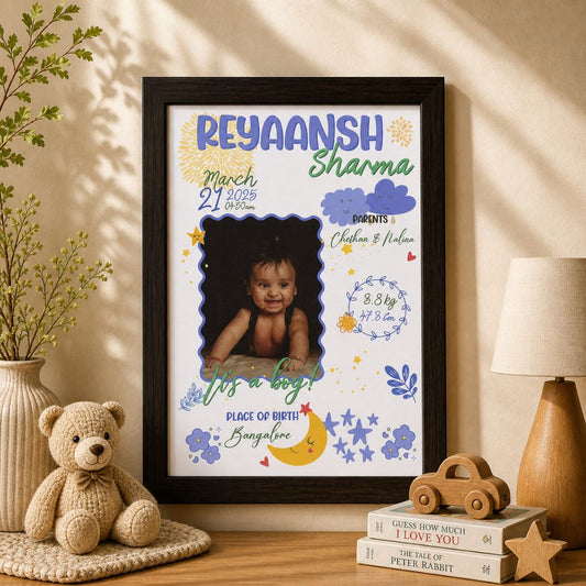 Baby birth personalized photo frame (Little star - Purple) - Bop Canvases