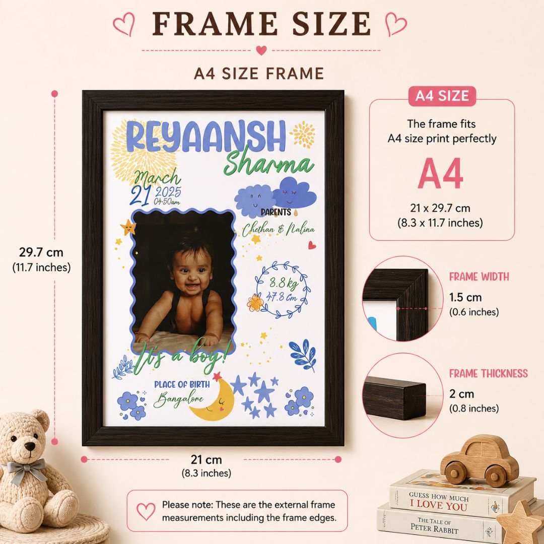 Baby birth personalized photo frame (Little star - Purple) - Bop Canvases