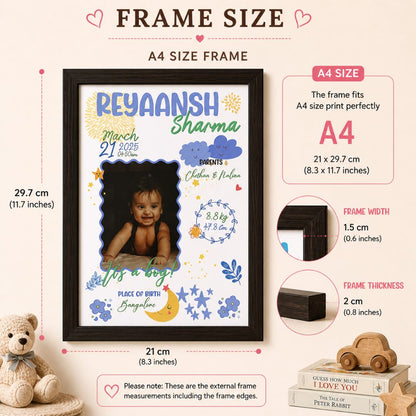 Baby birth personalized photo frame (Little star - Purple) - Bop Canvases