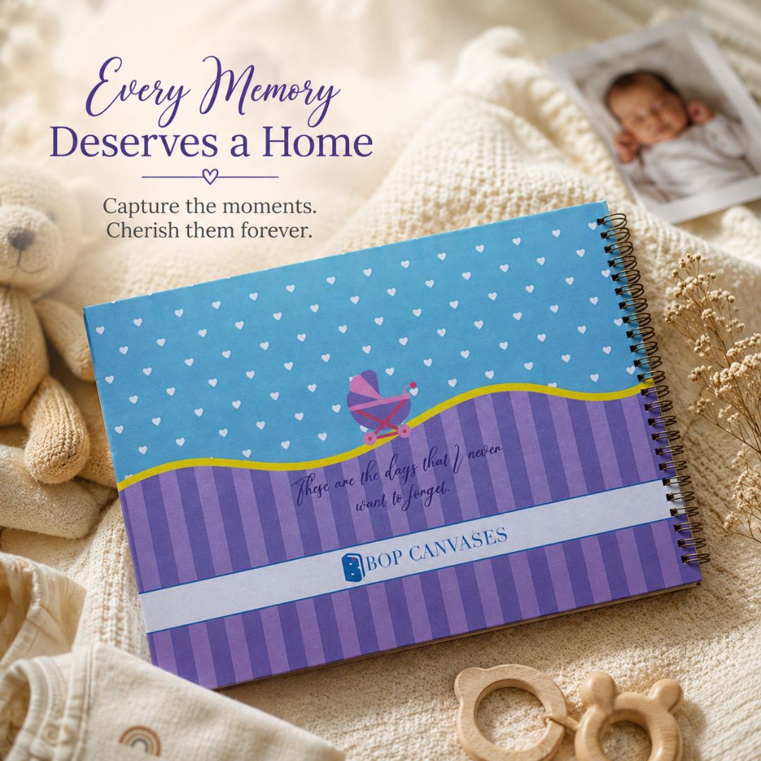 Baby memory book | Personalized with name and picture | 0 to 4 years | A4 Size (Our bundle of joy - Pink ) - Bop Canvases